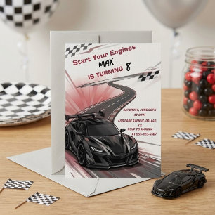 Convite Festa de Aniversário de Crianças de Carro Esportiv