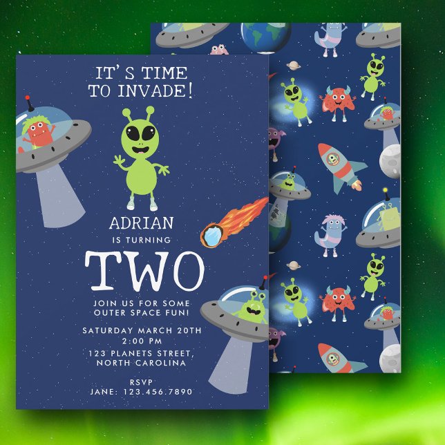 Convite Festa de Aniversário de Crianças Espaço Monstro Al (Cute Modern Alien Monster Space Kids Birthday Invitation)