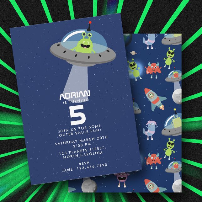 Convite Festa de Aniversário de Crianças Espaço Monstro Al (Cute Modern Alien Monster Space Kids Birthday Invitation)