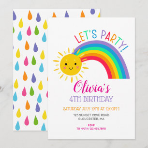 Convite FESTA DE ANIVERSÁRIO DE CRIANÇAS kawaii arco-íris