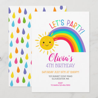 Convite FESTA DE ANIVERSÁRIO DE CRIANÇAS kawaii arco-íris