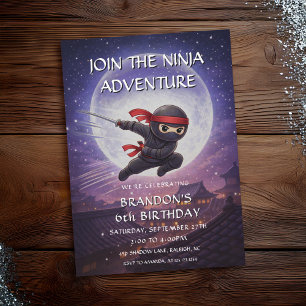 Convite Festa de Aniversário de Crianças Luna Noturna Ninj