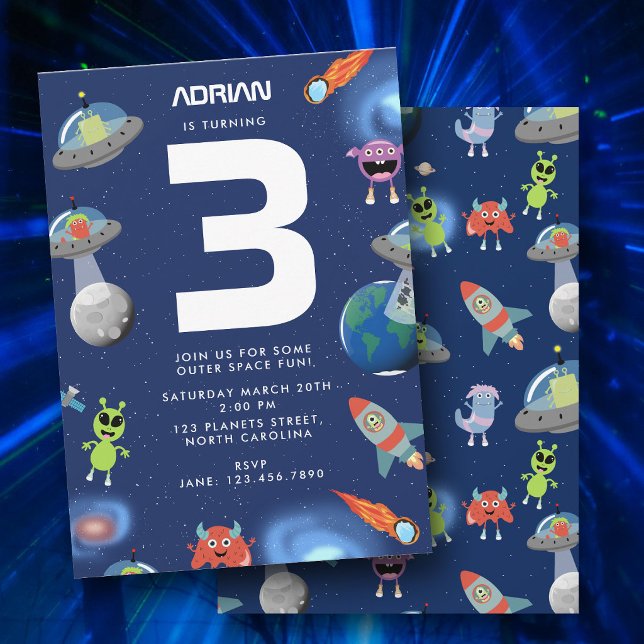 Convite Festa de Aniversário de Crianças Monstro Alien Mod (Cute Modern Alien Monster Space Kids Birthday Invitation)