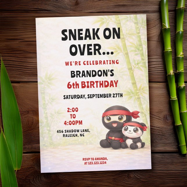 Convite Festa de Aniversário de Crianças Ninja & Panda Pas (Criador carregado)