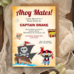 Convite Festa de Aniversário de Crianças Piratas Fofos