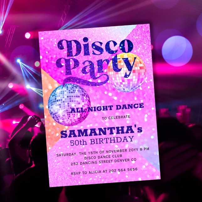 Convite Festa de aniversário de dança disco para qualquer  (Criador carregado)