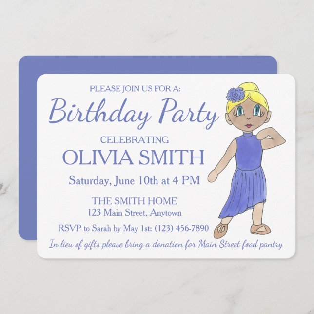 Convite Festa de aniversário de Dança Roxa Moderna Lírica (Frente/Verso)