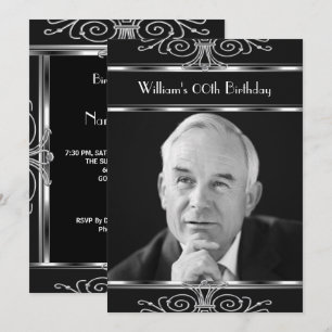 Convite Festa de aniversário de Deco de Prata Branca Preta