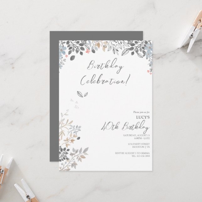 Convite Festa de aniversário de Decoração Floral de Verão (Frente/Verso In Situ)