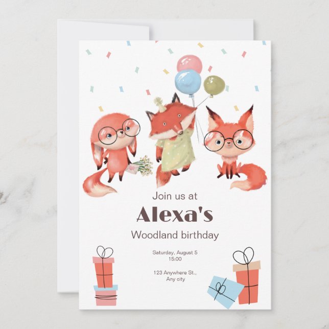 Convite Festa de aniversário de desenho branco vermelho (Frente)