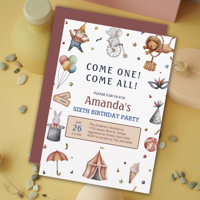 Convite Festa de aniversário de Desfile de Circus para Ani (Playful Animals Circus Parade Birthday Party Invitation)