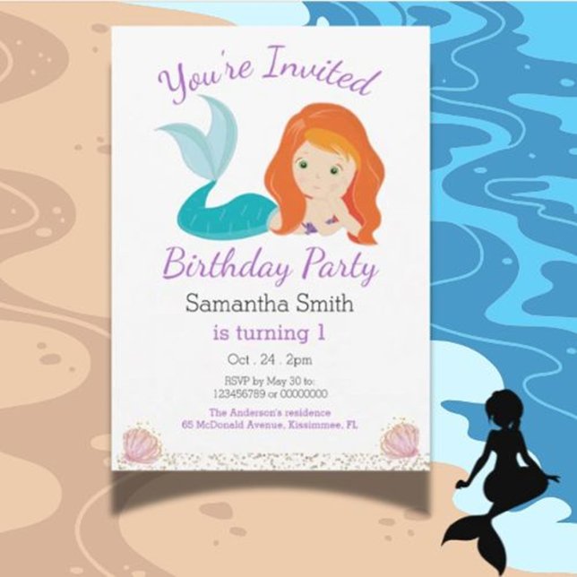Convite Festa de aniversário de Deusa da Sereia (Make your mermaid party magical with a beautiful invitation! )
