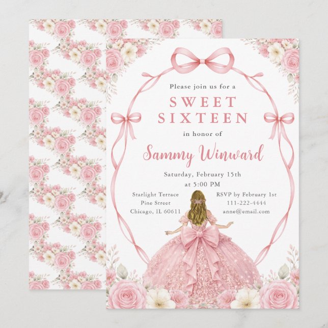 Convite Festa de Aniversário de Dezesseis Anos da Princesa (Frente/Verso)
