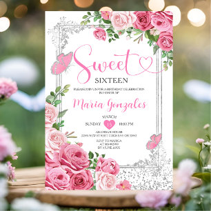 Convite Festa de Aniversário de Dezesseis Anos Menina Rosa