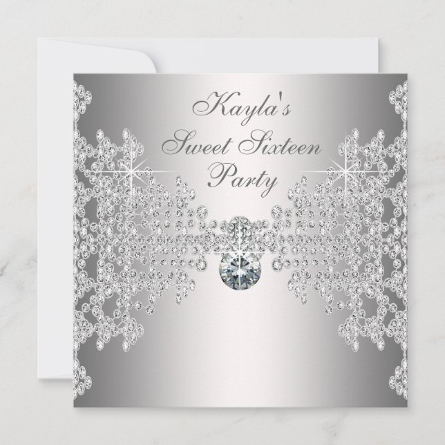 Convite Festa de Aniversário de Dezesseis Anos Prata Diama (Frente)