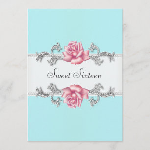 Convite Festa de Aniversário de Dezesseis Anos Rosas Rosa 