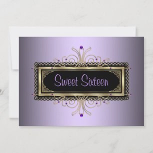 Convite Festa de Aniversário de Dezesseis Anos Roxo Preto