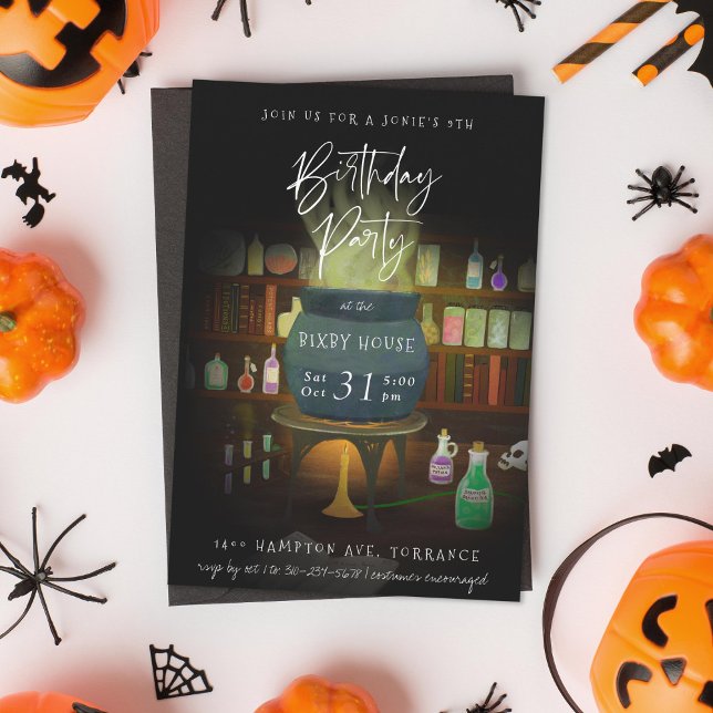 Convite Festa de aniversário de Dia das Bruxas de Cauldron (Criador carregado)