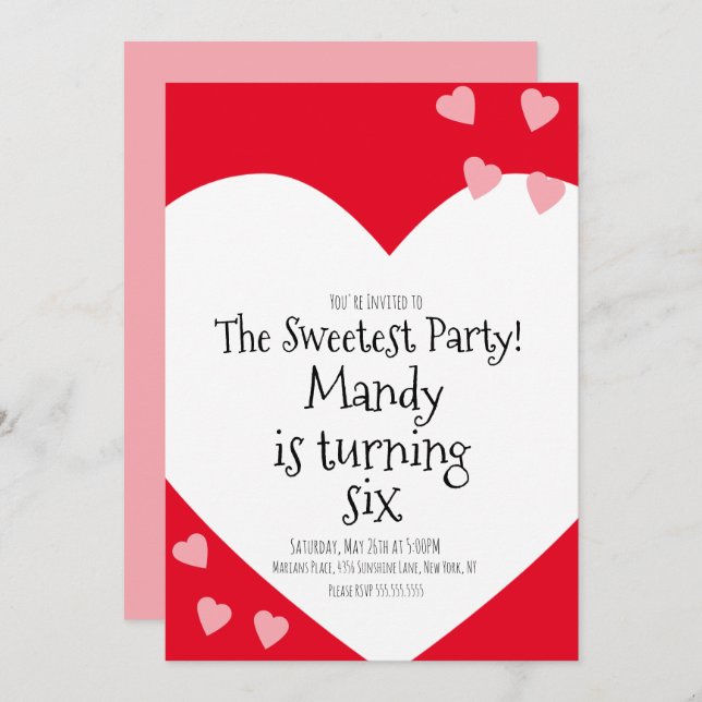 Convite Festa de aniversário de Dia de os namorados Rosa F (Frente/Verso)