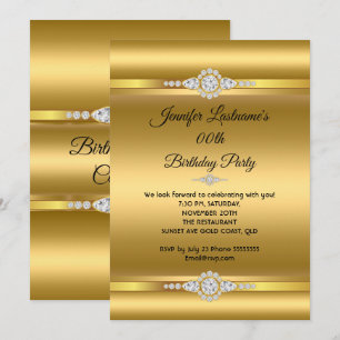 Convite Festa de aniversário de diamante Dourado Elegante 