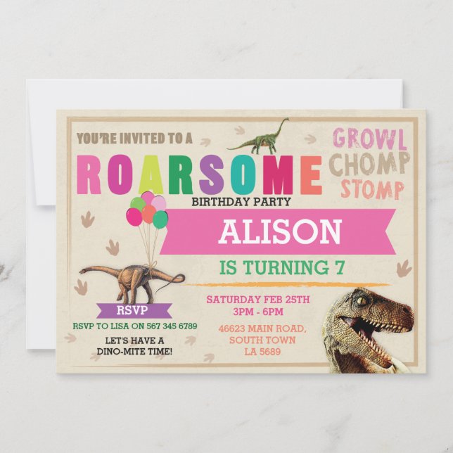 Convite Festa de aniversário de Dig do Dinossaur T-Rex Din (Frente)