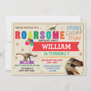 Convite Festa de aniversário de Dig do Dinossauro T-Rex D