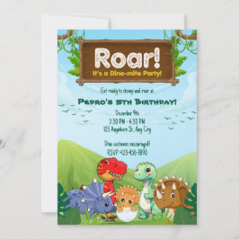 Convite Festa de aniversário de Dinossauro Azul e Verde