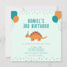 Convite Festa de aniversário de dinossauro de cor laranja