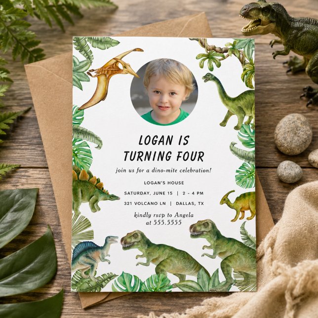 Convite Festa de Aniversário de Dinossauro Foto (Dinosaur Birthday Party Photo Invitation)