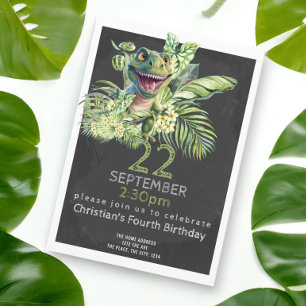 Convite Festa de aniversário de Dinossauro Gato Personaliz