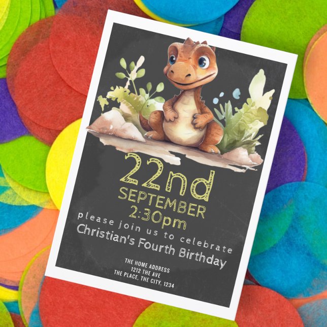 Convite Festa de aniversário de Dinossauro Gato Personaliz (Cute little dinosaur birthday party invitations from Ricaso )