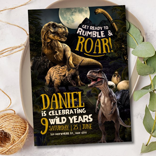 Convite Festa de Aniversário de Dinossauro, T Rex Jurássic (Criador carregado)