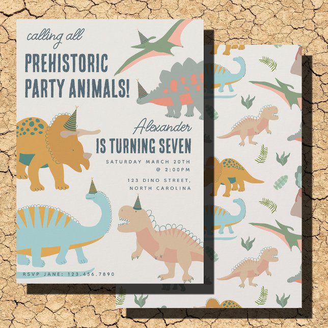 Convite Festa de Aniversário de Dinossauros Boho Pré-Histó (Dinosaurs Boho Prehistoric Party Animals Birthday Invitation)