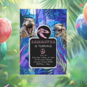 Convite FESTA DE ANIVERSÁRIO de Dinossauros de uma Raparig