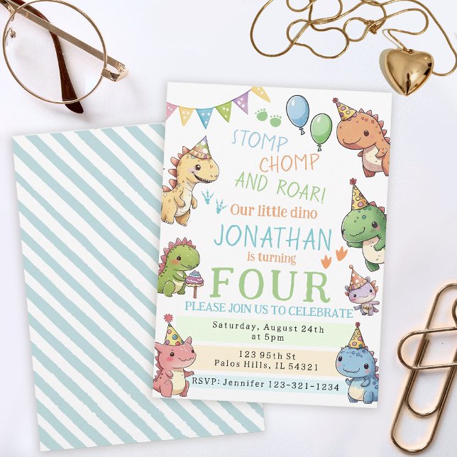 Convite Festa de aniversário de dinossauros fofinhos e col (Criador carregado)
