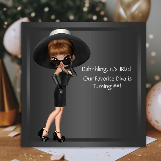 Convite Festa de Aniversário de Diva Fofa da Mulher (Cute diva any occasion invitation. You can change all text font style and wording as needed.)