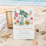 Convite Festa de aniversário de diversão de Verão de praia<br><div class="desc">O tema Verão e surf, convites de aniversário adultos, apresenta palmeiras de aquarela, pranchas de surfe, cocktails tropicais, sorvetes, ananases, conchas marítimas e uma fatia de melancia. Perfeito para as celebrações do tema bash de praia e luau havaiano. Mostrado aqui como um convite para festas de aniversário, mas você pode...</div>