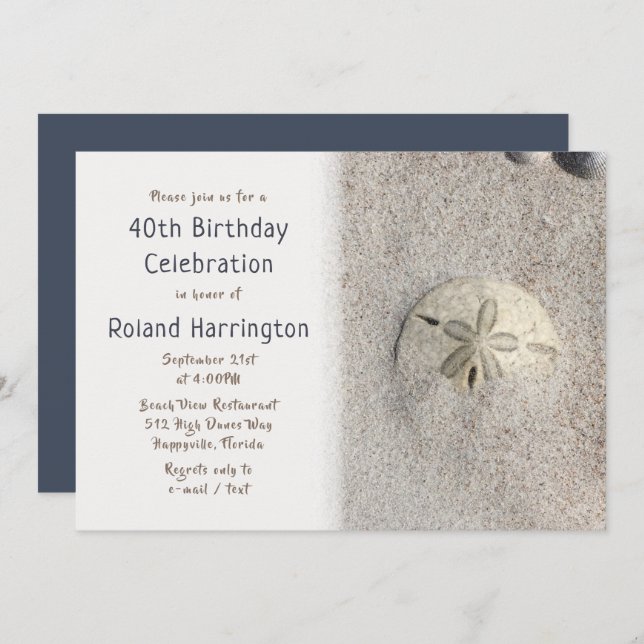 Convite Festa de aniversário De Dólar De Areia Para O Conv (Frente/Verso)