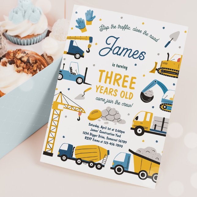 Convite Festa de aniversário de Dump de Caminhão de Constr (Criador carregado)