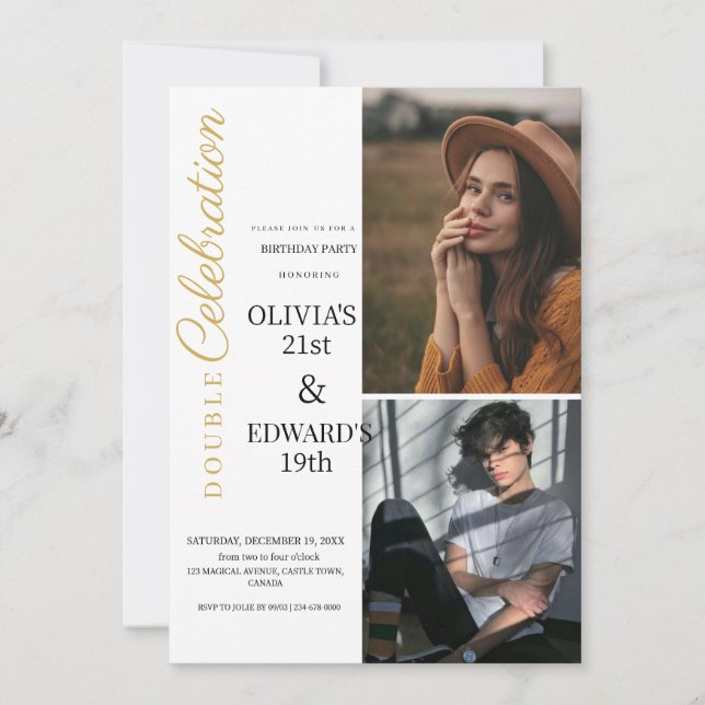 Convite Festa de aniversário de Dupla Celebração de Foto (Frente)