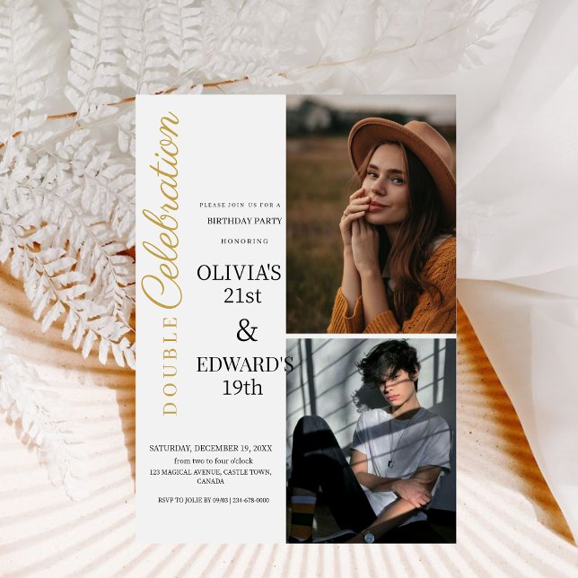 Convite Festa de aniversário de dupla celebração de fotos  (Criador carregado)