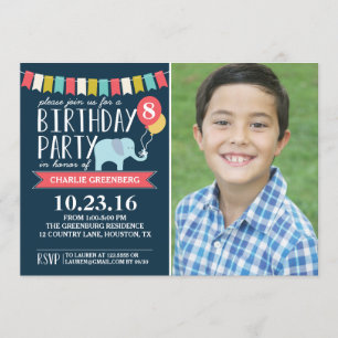 Convite Festa de aniversário de Elefante Personalizado  A
