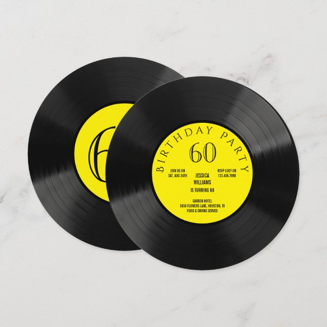 Convite Festa de aniversário de engrenagens do Vinil LP (Frente/Verso)