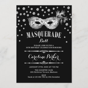 Convite Festa de aniversário de esfera Mascarada preta pra