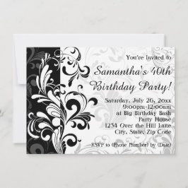 Convite Festa de aniversário de espiral preto/branco