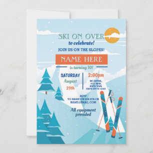 Convite Festa de aniversário de esqui Slopes Ski Snowboard