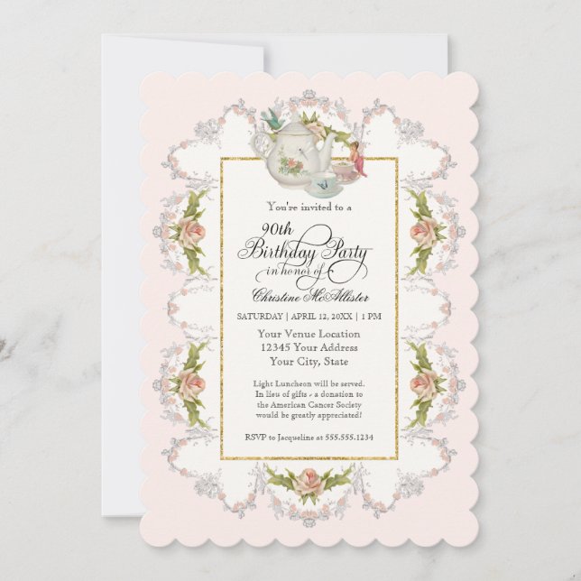 Convite Festa de Aniversário de Fada de Leite, Rosas de Bu (Frente)