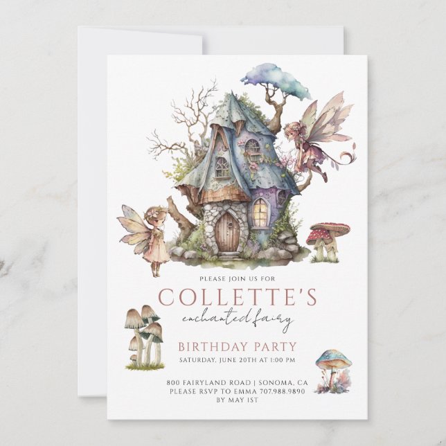 Convite Festa de aniversário de Fada de Menina (Frente)