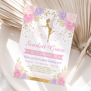 Convite Festa de aniversário de Fada Floral Púrpura, cor-d