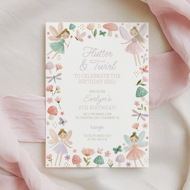 Convite Festa de Aniversário de Fada Flutter e Twirl Menin (Flutter & Twirl to celebrate the birthday girl! Fairy birthday invitation)